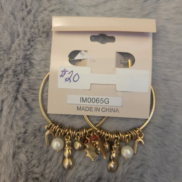 Christmas Holiday Gold Hoop Earrings - Picture 5 of 6